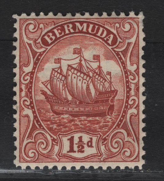 Lot 63 Bermuda SG#79b, 81a, 82b 1.5d Red Brown Caravel, 1922-1934 Caravel Issue, A VFNH Single, Script CA Wmk, Line Perf 14