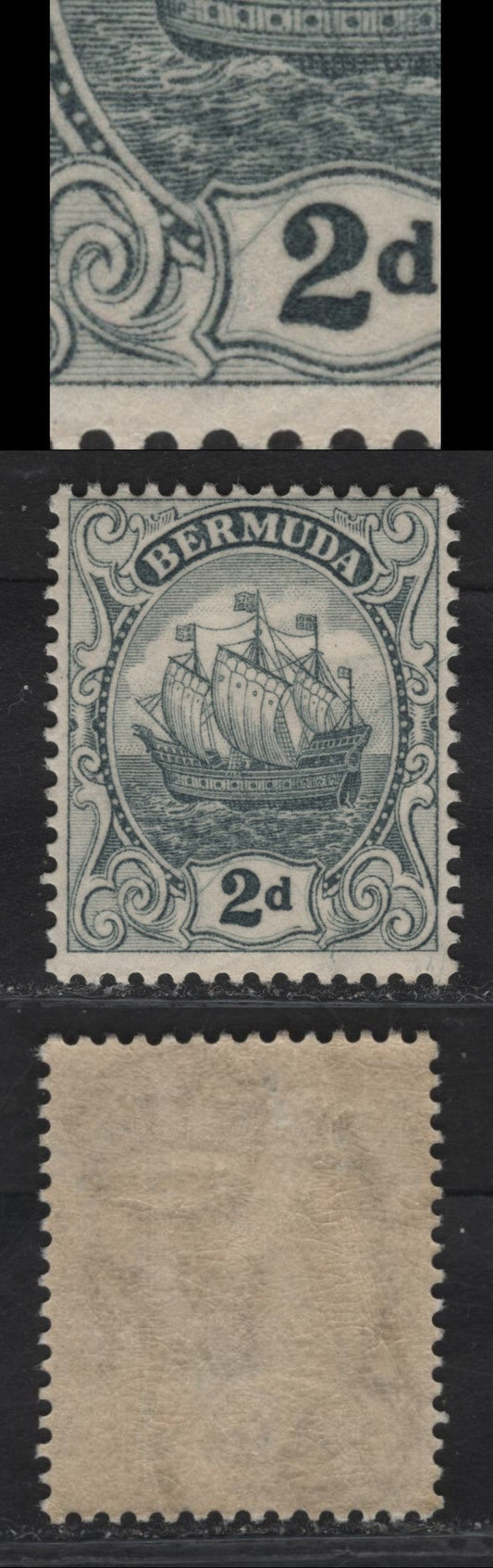 Lot 64 Bermuda SG#80 2d Gray Caravel, 1922-1934 Caravel Issue, A FOG Single, Diagonal Plate Cracks, Line Perf 14