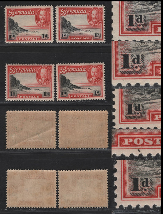 Lot 77 Bermuda SG#99var 1d Black & Scarlet - Black & Deep Scarlet South Shore, 1936-1947 KGV Pictorial Issue, 3 F/VFNH Singles, Showing Various Lines From Left '1d' Flaws, All Unlisted