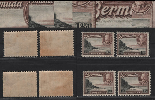 Lot 82 Bermuda SG#100var 1.5d Black & Chocolate South Shore, 1936-1947 KGV Pictorial Issue, 3 F/VFOG Singles, Showing Vertical Plate Hairline Cracks Along The Black Center Plate