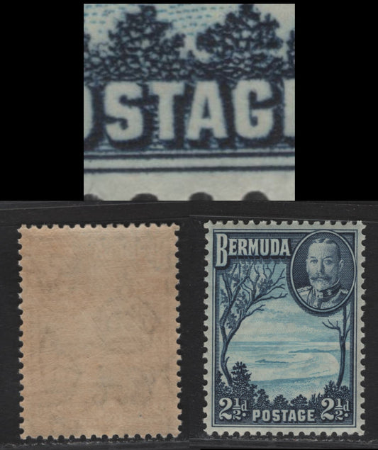 Lot 84 Bermuda SG#102var 2.5d - 3d Pale Blue & Deep Gray Blue Grape Bay, 1936-1947 KGV Pictorial Issue, A VFNH Single, Showing Split 'T' in Postage, Unlisted