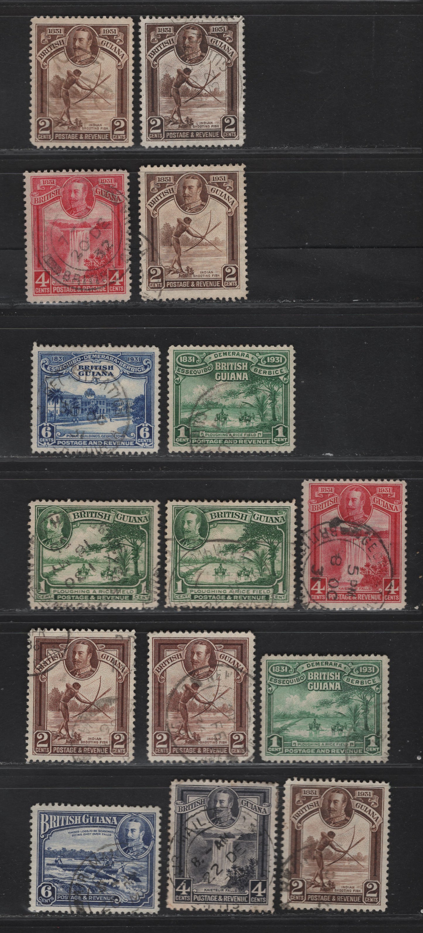 Lot 91 (C) British Guiana SG#283-286, 288-289, 291-292 1c - 6c Emerald Green - Deep Ultramarine Rice Field - Shooting Logs over Falls, 1931-1934 Centenary of Country Union - Pictorial Issues, 15 Very Fine Used Singles, Numerous Shade Varieties
