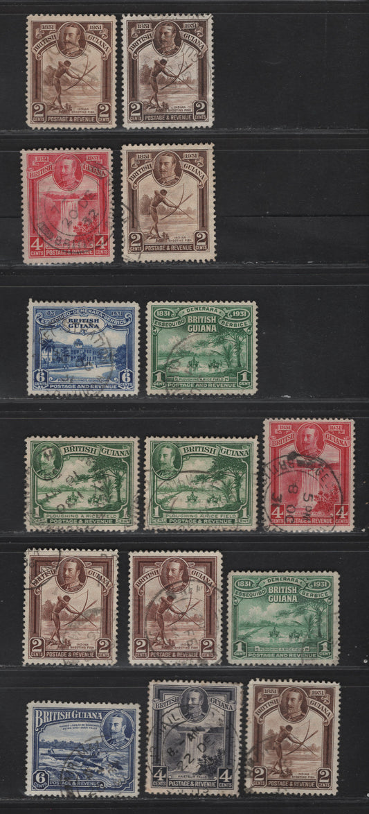 Lot 91 (C) British Guiana SG#283-286, 288-289, 291-292 1c - 6c Emerald Green - Deep Ultramarine Rice Field - Shooting Logs over Falls, 1931-1934 Centenary of Country Union - Pictorial Issues, 15 Very Fine Used Singles, Numerous Shade Varieties