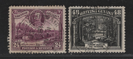 Lot 92 (C) British Guiana SG#294-295 24c - 48c Purple - Black Sugar Canes - Forest Road, 1934-1940 KGV Pictorial Issue, 2 Very Fine Used Singles