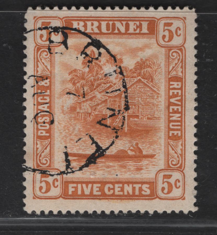 Lot 93 Brunei SG#49 5c Orange Brunei River, 1916 River View Issue, A Very Fine Used Single, Multiple Crown CA Wmk