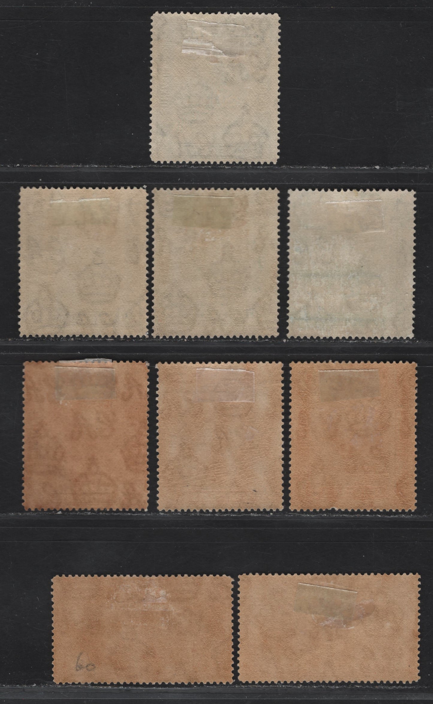 Lot 94 Brunei SG#60-62, 65, 70 1c - 6c Black - Scarlet Brunei River, 1924-1937 River Scene Definitives, 9 F/VFOG Singles, Script CA Wmk, Additional Shades