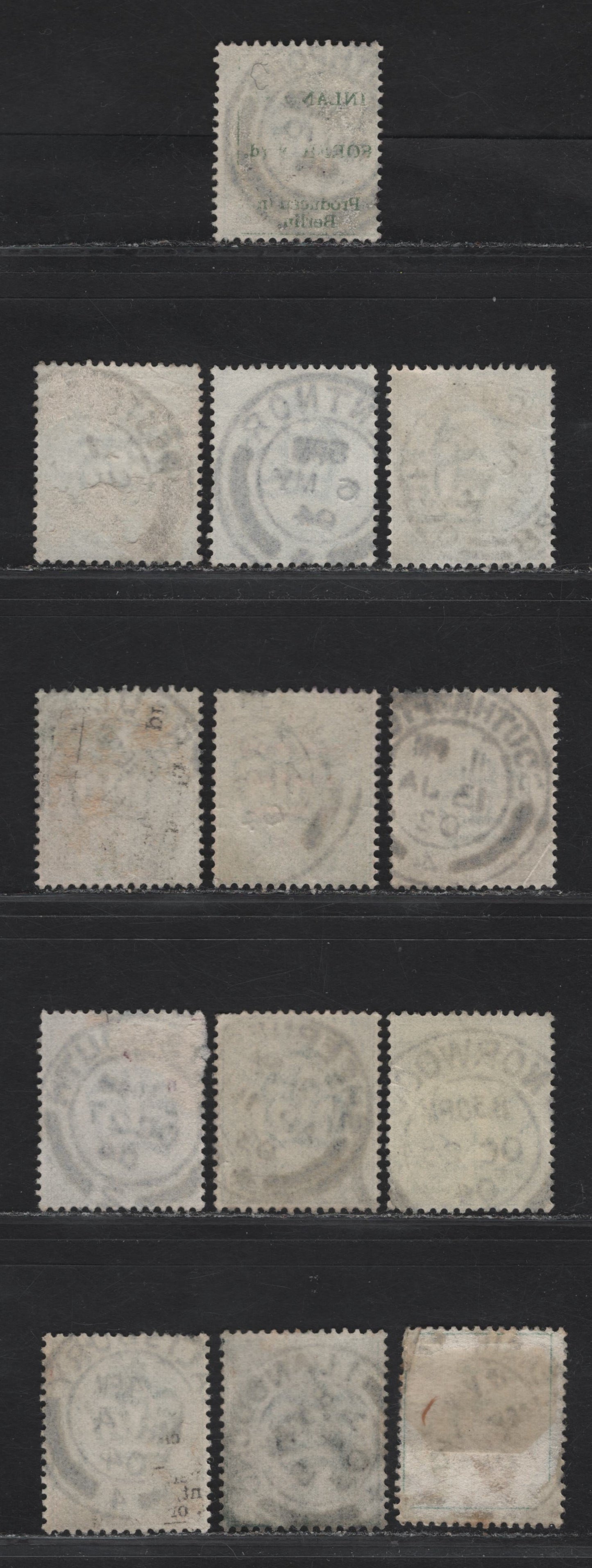 Lot 10 Great Britain SC#127-127a (SG#216 (Spec M1(1) - M1(3))) 1/2d Blue Green - Dull Blue Green King Edward VII, 1902-1910 King Edward VII Issue,  Fine/Very Fine Used Singles, Single Bar Barell CDS Cancels.