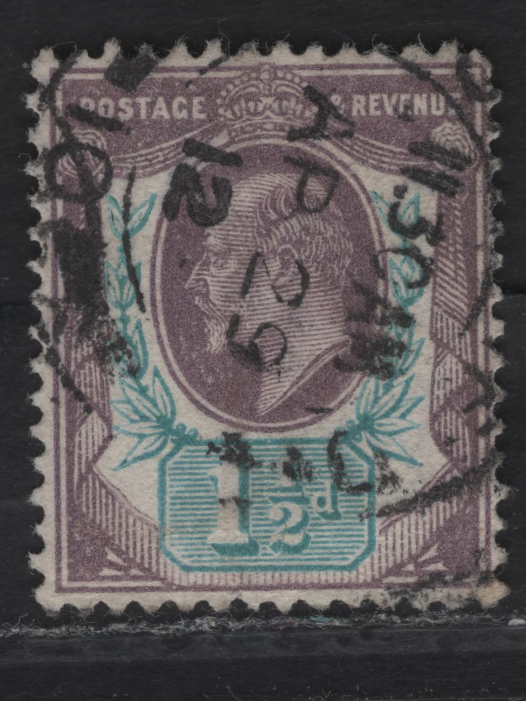 Lot 101 Great Britain SC#129c (SG#288) 1.5d Dull Purple & Bluish Green King Edward VII, 1902-1910 King Edward VII Issue, A Very Fine Used Single, Somerset House Printing, April 29, 1912 Cancel