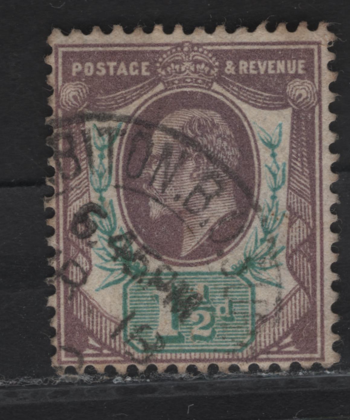 Lot 102 Great Britain SC#129c (SG#288) 1.5d Dull Pruple & Green King Edward VII, 1902-1910 King Edward VII Issue, A Fine Used Single, Somerset House Printing.