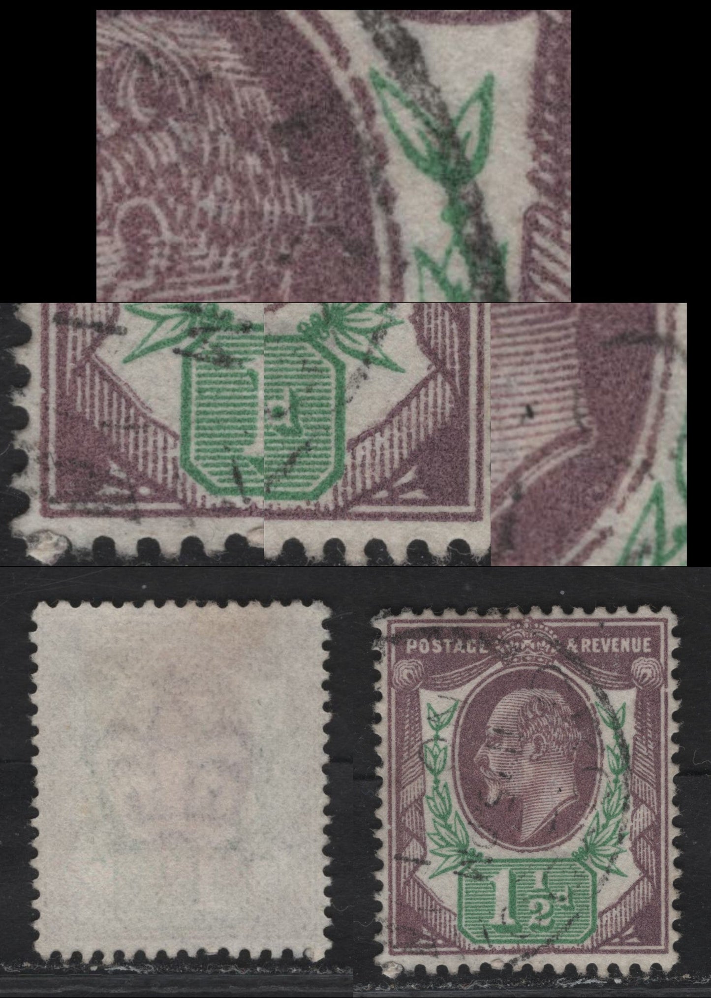 Lot 105 Great Britain SC#129c (SG#288) 1.5d Dull Purple & Bright Green King Edward VII, 1902-1910 King Edward VII Issue, A Very Fine Used Single, Somerset House Printing, Showing Fine Line Above Curtain Fringe Broken At Lower Left