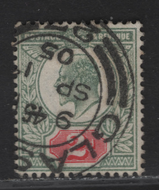 Lot 109 Great Britain SC#130avar (SG#225var) 2d Dull Green & Carmine Red King Edward VII, 1902-1910 King Edward VII Issue, A Fine Used Single, DLR Printing, September 1 1905 Double Bar Glasgow CDS