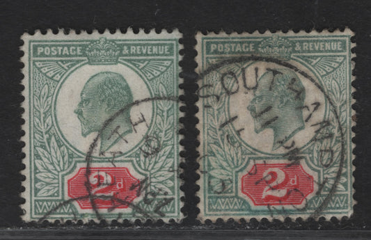 Lot 111 Great Britain SC#130a (SG#226) 2d Gray Green & Carmine - Gray Green & Carmine King Edward VII, 1902-1910 King Edward VII Issue, 2 Fine Used Singles, DLR Printing, Ordinary Paper (Post 1904), Carmine Red Has A Small Amount Of Blueing From Moisture.