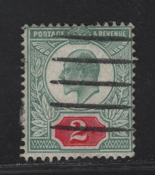 Lot 116 Great Britain SC#130fvar (SG#229var) 2d Dull Blue Green & Very Bright Carmine Red King Edward VII, 1902-1910 King Edward VII Issue, A Fine Used Single, DLR Printing, Chalky Paper, Unlisted, But Very Distinct Shade.