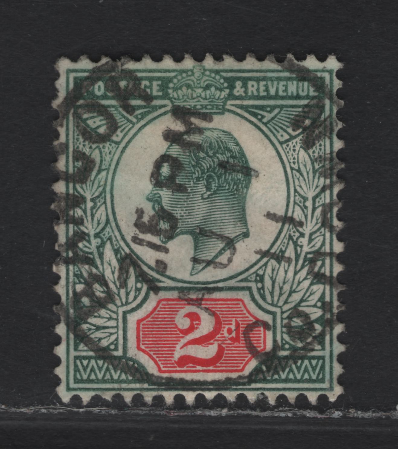 Lot 118 Great Britain SC#130f (SG#229) 2d Deep Dull Blue Green & Carmine Red King Edward VII, 1902-1910 King Edward VII Issue, A Very Fine Used Single, DLR Printing, Chalky Paper, SON August 1 1911 Bangor Co Down Travelling Post Office.