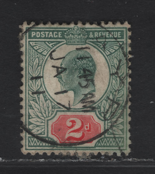 Lot 119 Great Britain SC#130f (SG#229) 2d Deep Dull Blue Green & Carmine Red King Edward VII, 1902-1910 King Edward VII Issue, A Very Fine Used Single, DLR Printing, Chalky Paper, SON January 17 1911 Ayr CDS.