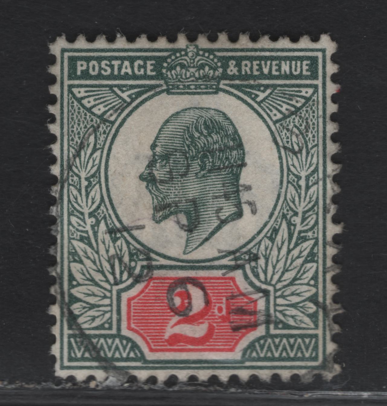 Lot 123 Great Britain SC#130c (SG#292var (Spec M13(3))) 2d Deep Dull Green & Bright Carmine King Edward VII, 1902-1910 King Edward VII Issue, A Very Fine Used Single, Somerset House Printing, Light Sept 6 1912 CDS Cancel
