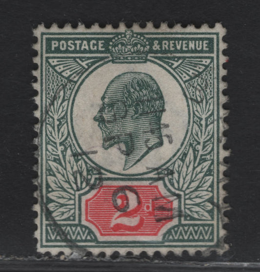 Lot 123 Great Britain SC#130c (SG#292var (Spec M13(3))) 2d Deep Dull Green & Bright Carmine King Edward VII, 1902-1910 King Edward VII Issue, A Very Fine Used Single, Somerset House Printing, Light Sept 6 1912 CDS Cancel