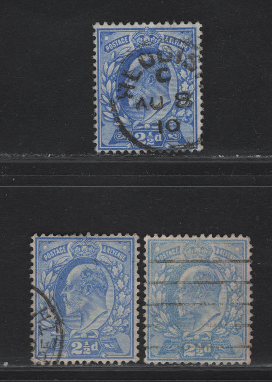 Lot 125 Great Britain SC#131-a (SG#230-231) 2.5d Pale Ultramarine - Deep Ultramarine King Edward VII, 1902-1910 King Edward VII Issue, 3 Very Fine Used Singles, DLR Printings, Perf 14
