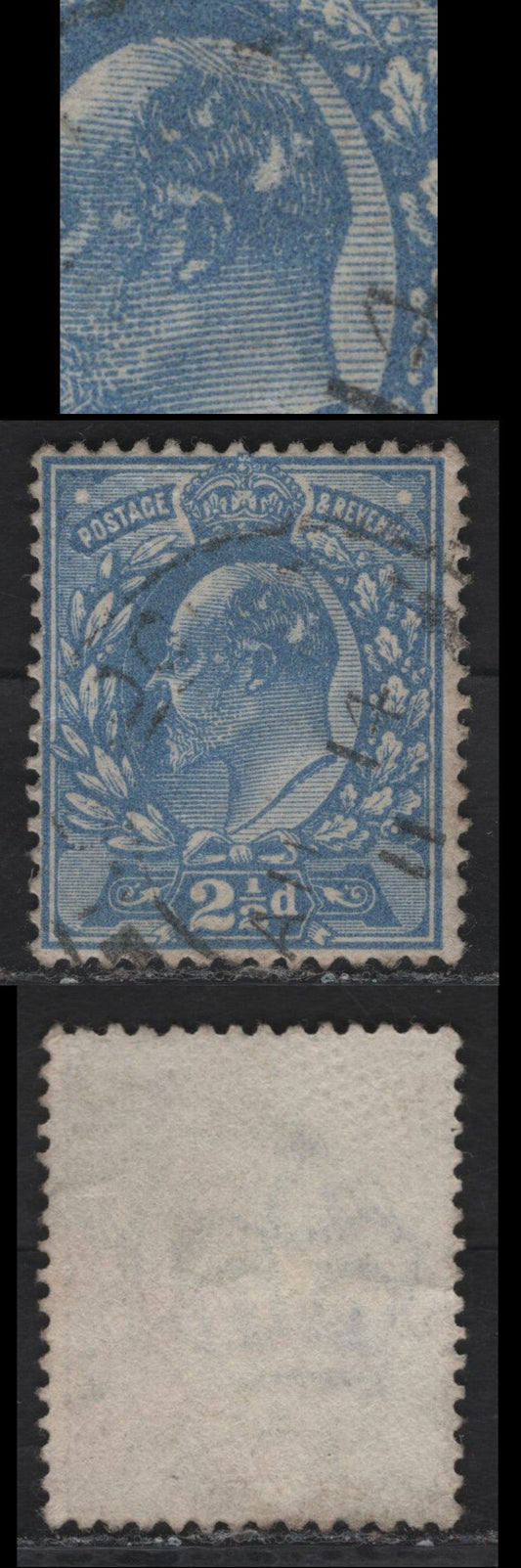 Lot 133 Great Britain SC#131bvar (SG#276 (Spec M17(3))) 2.5d Dull Blue King Edward VII, 1902-1910 King Edward VII Issue, A Very Fine Used Single, Harrison Printings, White Patch In King's Hair, Unlisted In Gibbons.