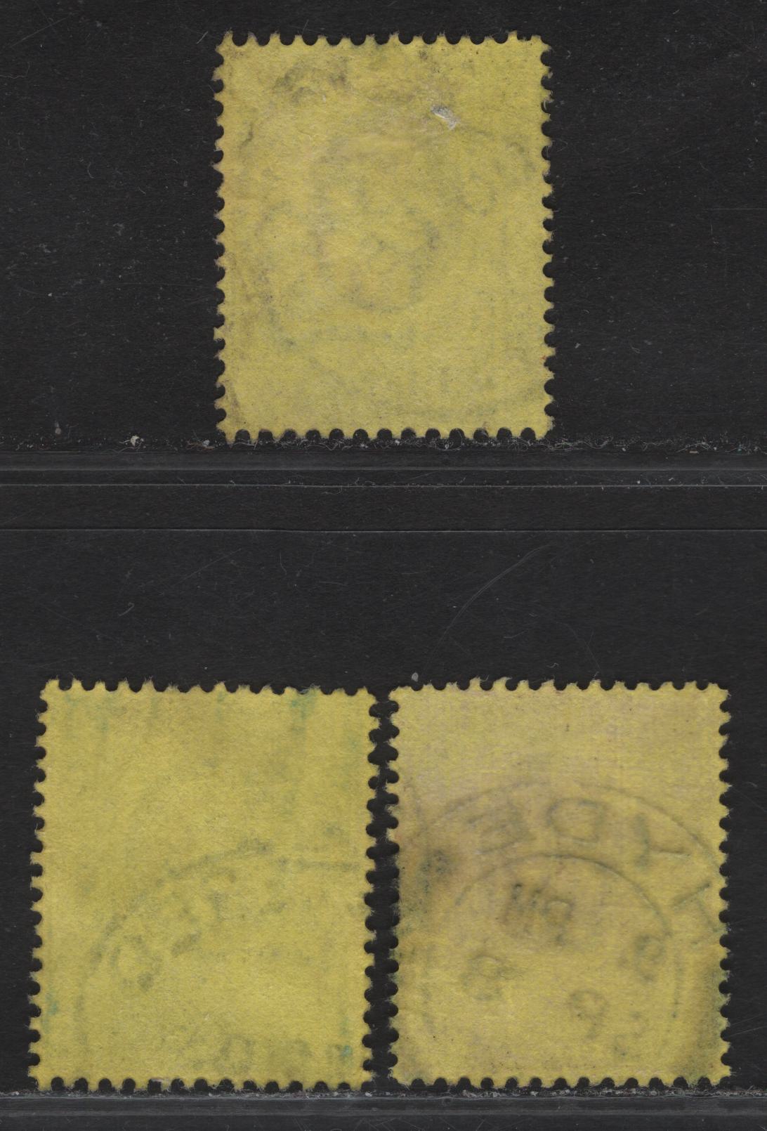 Lot 141 Great Britain SC#132a (SG#232, 232b) 3d Deep Reddish Purple - Deep Purple On Orange Yellow King Edward VII, 1902-1910 King Edward VII Issue, 3 Very Fine Used Singles, DLR Printings.