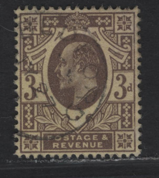 Lot 149 Great Britain SC#149 (SG#285) 3d Dull Purple on Pale Lemon King Edward VII, 1902-1910 King Edward VII Issue, A Very Fine Used Single, Harrison Printing, Perf 15x14