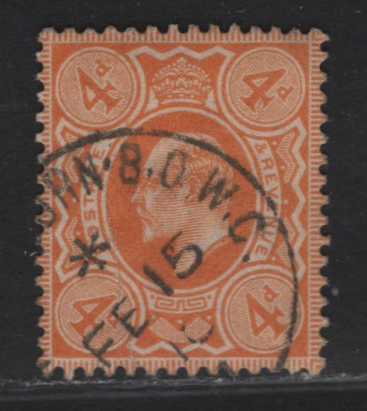 Lot 152 Great Britain SC#144 (SG#240) 4d Pale Orange King Edward VII, 1902-1910 King Edward VII Issue, A Very Fine Used Single, DLR Printing.