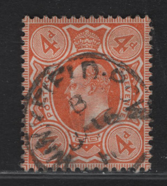 Lot 154 Great Britain SC#144avar (SG#241) 4d Orange Red King Edward VII, 1902-1910 King Edward VII Issue, A Very Fine Used Single, DLR Printing, January 16 1911 Winfield Bow CDS