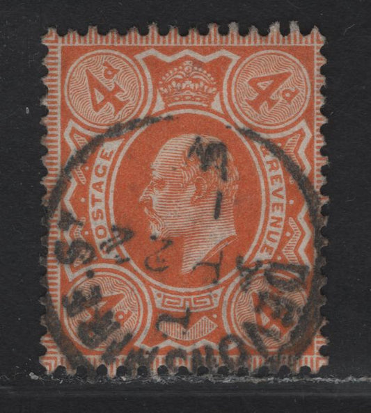 Lot 155 Great Britain SC#144a (SG#241) 4d Orange Red King Edward VII, 1902-1910 King Edward VII Issue, A Fine Used Single, DLR Printing, Devonshire St CDS