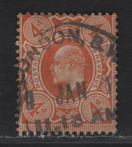 Lot 156 Great Britain SC#144b (SG#239) 4d Brown Orange King Edward VII, 1902-1910 King Edward VII Issue, A Very Good Used Single, DLR Printing.