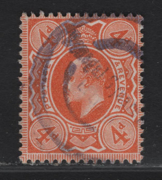 Lot 158 Great Britain SC#144c (SG#279 (Spec M26(2))) 4d Deep Bright Orange King Edward VII, 1902-1910 King Edward VII Issue, A Fine Used Single, Harrison Printing, Perf 14