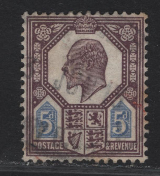 Lot 164 Great Britain SC#134a (SG#293 (Spec M30(1))) 5d Dull Reddish Purple & Cobalt Blue King Edward VII, 1902-1910 King Edward VII Issue, A Fine Used Single, Somerset House Printing.