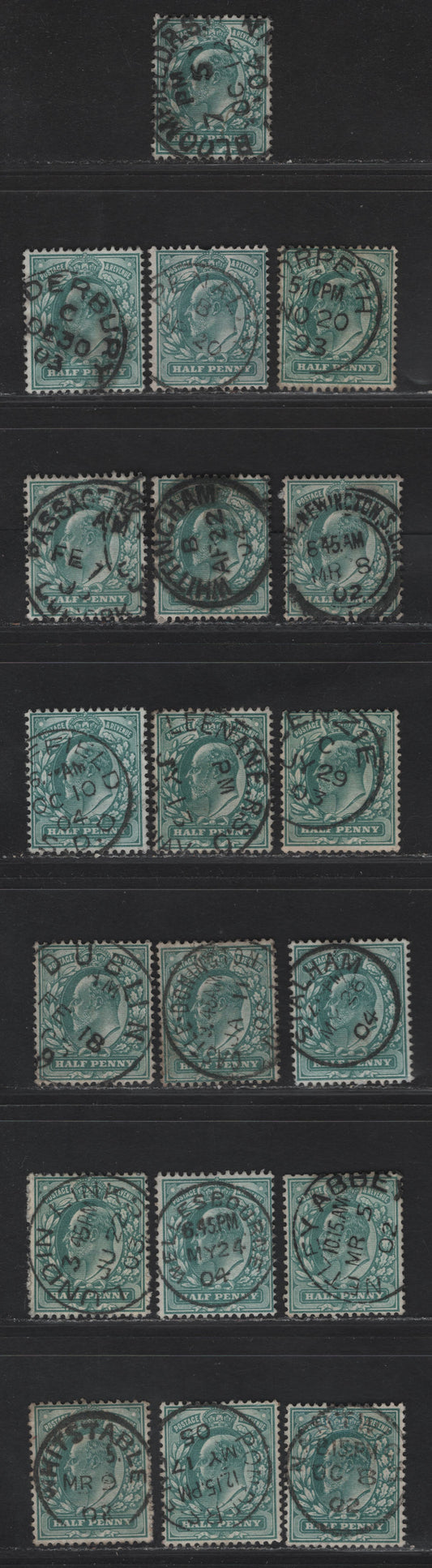 Lot 18 Great Britain SC#127a (SG#216) 1/2d Blue Green King Edward VII, 1902-1910 King Edward VII Issue,  Fine/Very Fine Used Singles, Single Circle CDS Cancels, Much Less Common Than Barrel CDS