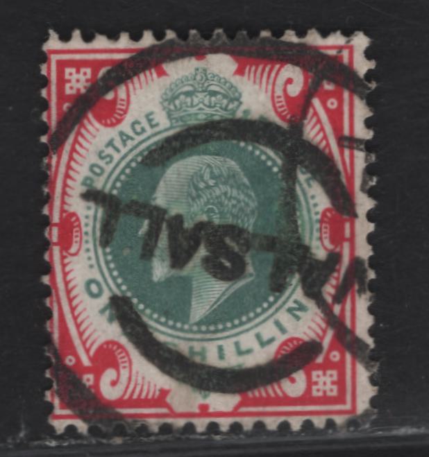 Lot 186 (C) Great Britain SC#138d (SG#257a) 1/- Dull Green & Carmine King Edward VII, 1902-1910 King Edward VII Issue, A Very Good Used Single, DLR Printing, Chalk Surfaced Paper, Walsall Parcel Cancel.