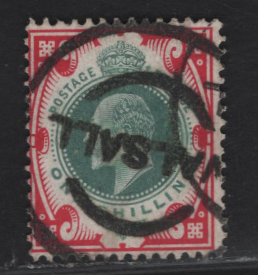 Lot 186 (C) Great Britain SC#138d (SG#257a) 1/- Dull Green & Carmine King Edward VII, 1902-1910 King Edward VII Issue, A Very Good Used Single, DLR Printing, Chalk Surfaced Paper, Walsall Parcel Cancel.