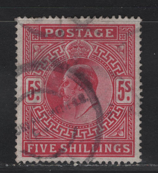Lot 190 (C) Great Britain SC#140a (SG#263) 5/- Bright Carmine King Edward VII, 1902-1910 King Edward VII Issue, A Fine Used Single, DLR Printing