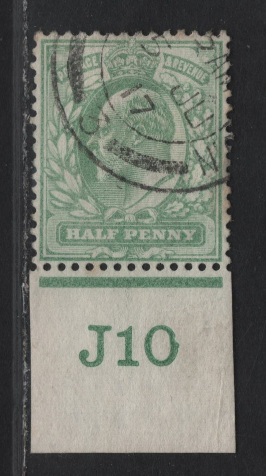 Lot 193 Great Britain SC#143 (SG#217) 1/2d Pale Yellowish King Edward VII, 1902-1910 King Edward VII Issue, A Very Fine Used Single, DLR Printing, 1910 Printing With J10 Control, Late Usuage June 5 1917 Cancel.