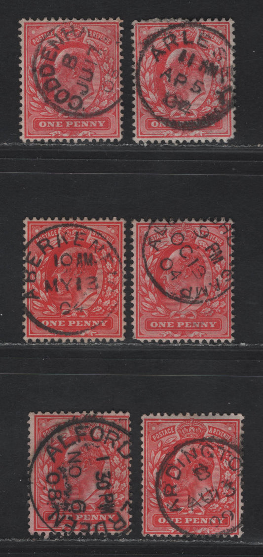 Lot 199 Great Britain SC#128 (SG#219-220) 1d Scarlet - Deep Bright Scarlet King Edward VII, 1902-1910 King Edward VII Issue,  Fine/Very Fine Used Singles, A & C Single Circle CDS Town/Village Cancels