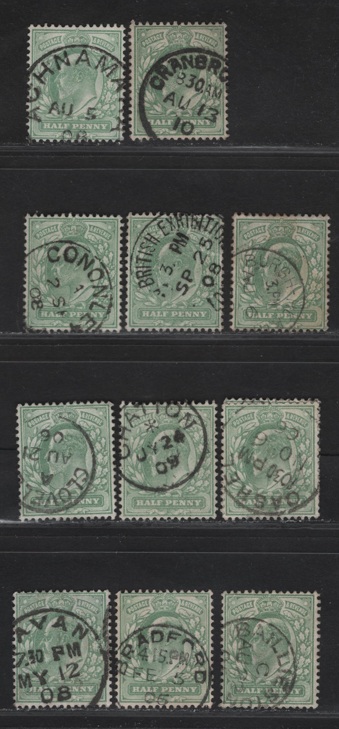 Lot 20 Great Britain SC#143a (SG#218) 1/2d Yellowish Green King Edward VII, 1902-1910 King Edward VII Issue,  Fine/Very Fine Used Singles, Single Circle CDS Cancels, A-C Towns & Villages