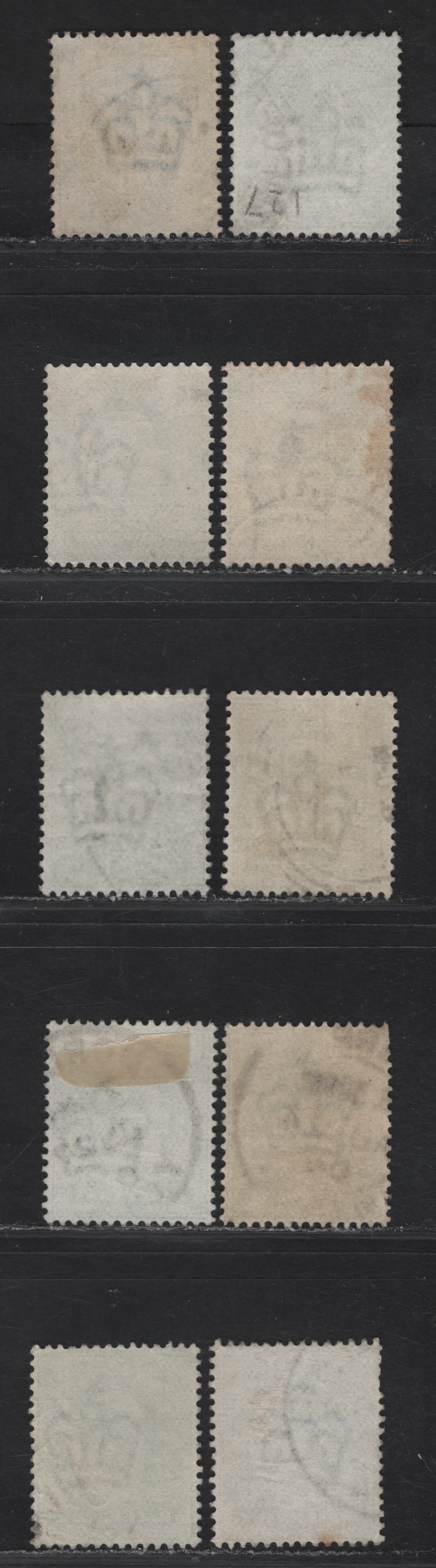 Lot 2 Great Britain SC#127a (SG#215-219 (Spcialized M1c1-M1(3) - M2(1) & M2(2)) 1/2d Deep Blue Green - Pale Bluish Green King Edward VII, 1902-1910 King Edward VII Issue, 9 Fine/Very Fine Used Singles, All Listed & Some Unlisted Shades.