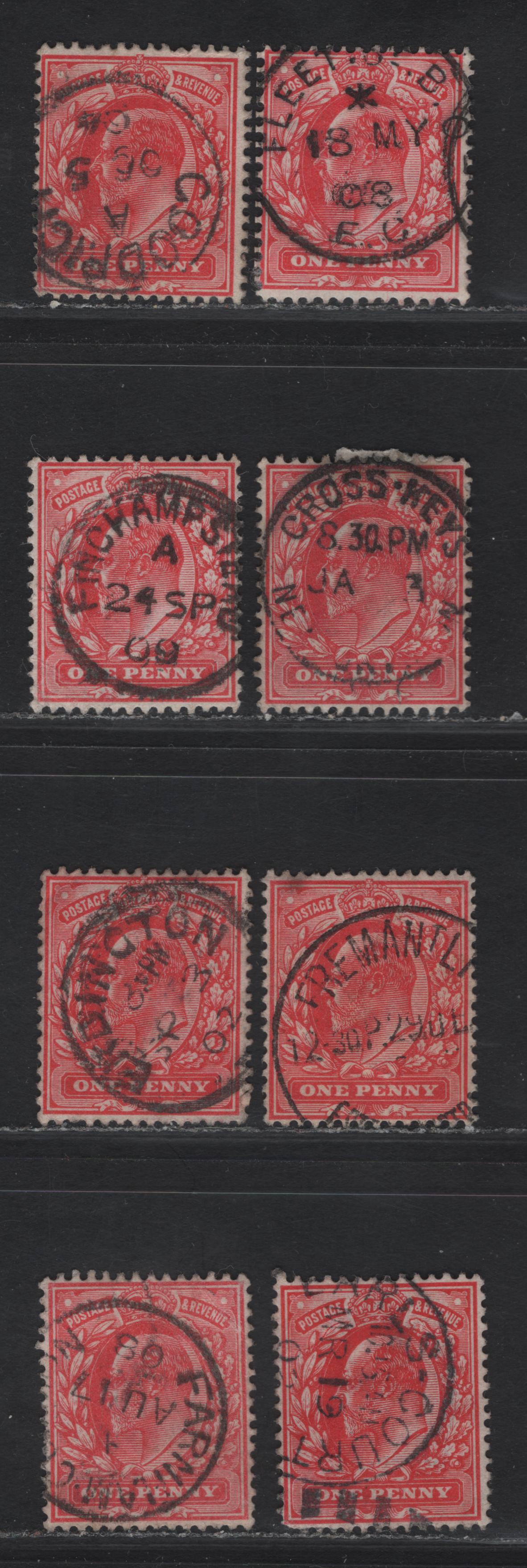 Lot 202 Great Britain SC#128 (SG#219-220) 1d Scarlet - Bright Scarlet King Edward VII, 1902-1910 King Edward VII Issue,  Fine/Very Fine Used Singles, E-G Single Circle Town & Village CDS Cancels