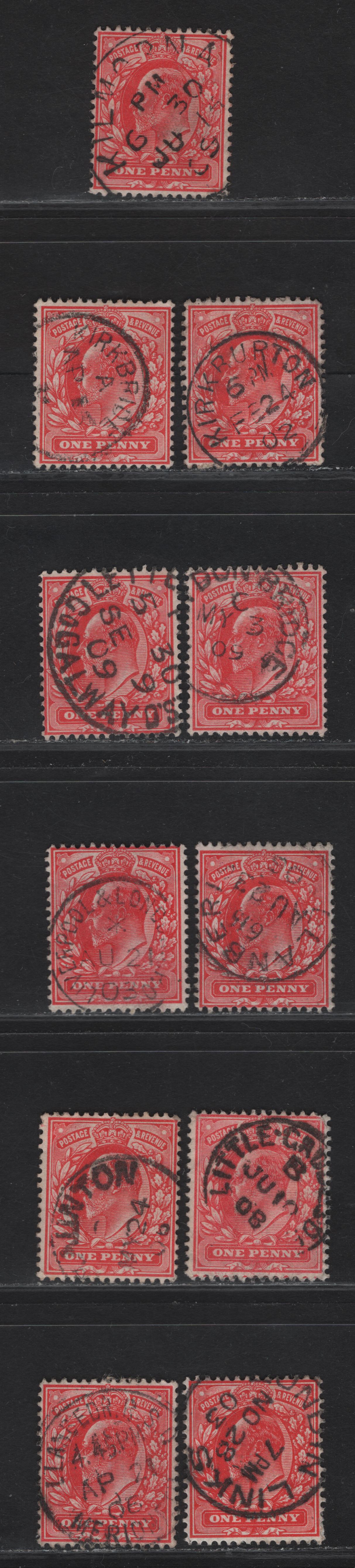 Lot 204 Great Britain SC#128 (SG#219-220) 1d Scarlet - Bright Scarlet King Edward VII, 1902-1910 King Edward VII Issue,  Fine/Very Fine Used Singles, K & L Single Circle Village/Town CDS Cancels