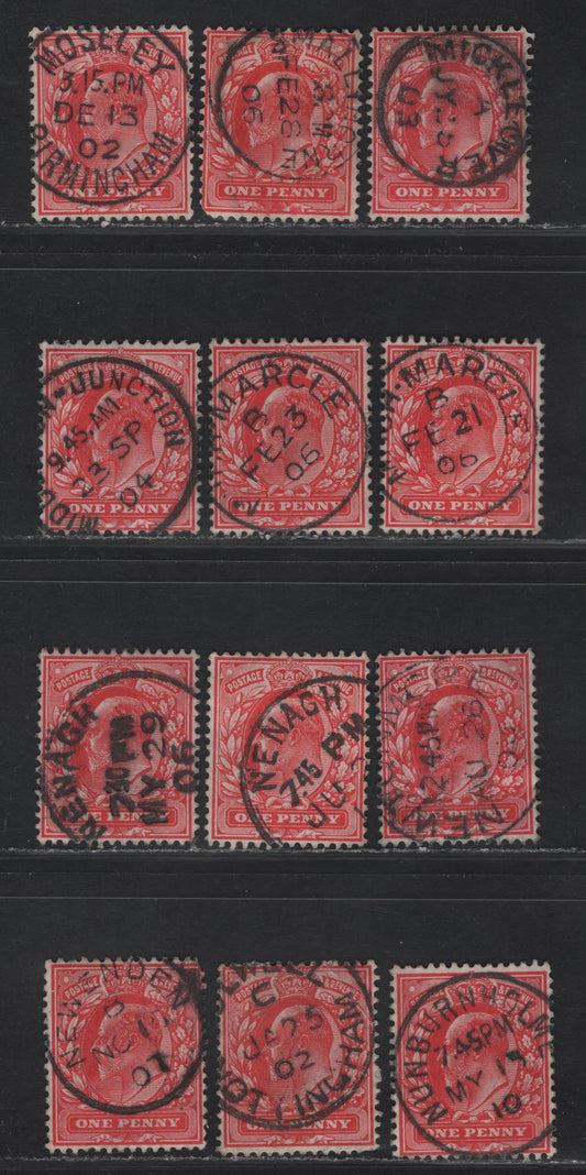 Lot 205 Great Britain SC#128 (SG#219-220) 1d Scarlet - Bright Scarlet King Edward VII, 1902-1910 King Edward VII Issue,  Fine/Very Fine Used Singles, M & N Single Circle Village/Town CDS Cancels