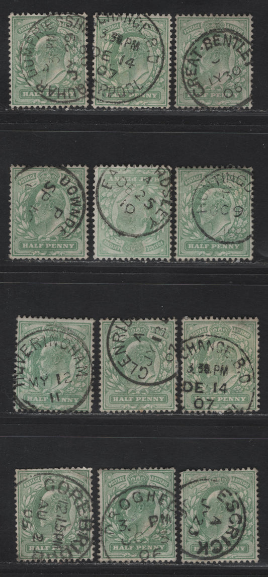 Lot 21 Great Britain SC#143a (SG#218) 1/2d Yellowish Green King Edward VII, 1902-1910 King Edward VII Issue,  Fine/Very Fine Used Singles, Single Circle CDS Cancels, D-H Towns & Villages