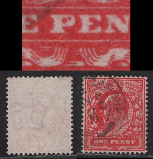 Lot 215 Great Britain SC#128var (SG#220var) 1d Bright Scarlet King Edward VII, 1902-1910 King Edward VII Issue, A Fine/Very Fine Used Single, DLR Printing, Showing large Red Dot Inside 'P' Of Penny