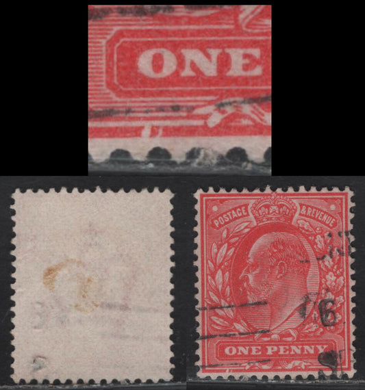 Lot 216 Great Britain SC#128var (SG#219var) 1d Rose Scarlet King Edward VII, 1902-1910 King Edward VII Issue, A Fine/Very Fine Used Single, DLR Printing, Showing Major Frame Break Under 'O' Of 'One', Unlisted In Gibbons.