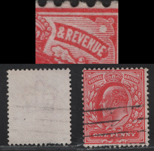 Lot 217 Great Britain SC#128var (SG#219) 1d Scarlet King Edward VII, 1902-1910 King Edward VII Issue, A Fine Used Single, DLR Printing, Showing 'UE' of "Revenue' Joined