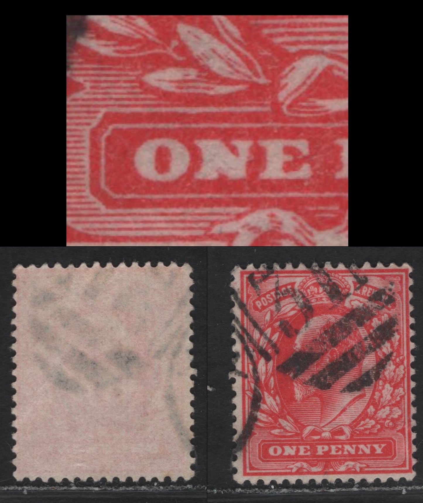 Lot 220 Great Britain SC#128var (SG#219var) 1d Scarlet King Edward VII, 1902-1910 King Edward VII Issue, A Fine Used Single, DLR Printing, Showing N of One Nearly Filled In At The Bottom, Unlisted In Gibbons.
