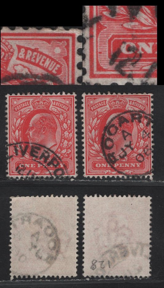 Lot 224 Great Britain SC#128var (SG#219var) 1d Scarlet King Edward VII, 1902-1910 King Edward VII Issue, A Very Fine Used Single, DLR Printing, Showing Large Solid Dash To The Left Of Value Tablet & Above Revenue Panel Near E, July 4 1906 Rogert CDS.