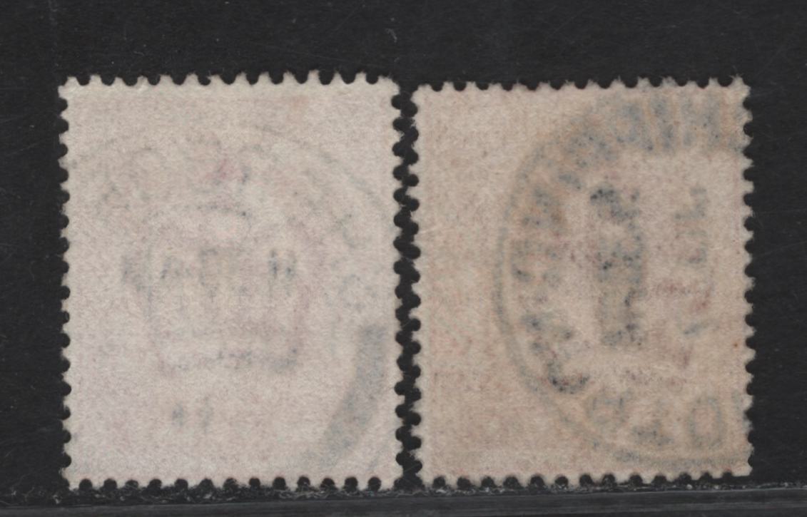 Lot 233 Great Britain SC#128a (SG#273) 1d Deep Rose Red & Deep Scarlet Red King Edward VII, 1902-1910 King Edward VII Issue, 2 Very Fine Used Singles, Harrison Printing, Perf 14, June 1911Sherbor… Cancel & Chipping - Norton CDS.