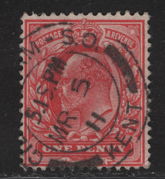 Lot 237 Great Britain SC#128avar (SG#274) 1d Rose Carmine King Edward VII, 1902-1910 King Edward VII Issue, A Very Fine Used Single, Harrison Printing, Perf 14, First Day March 5 1911 Kent CDS.